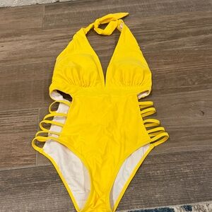 Yellow Kids Halter One-Piece Swimsuit